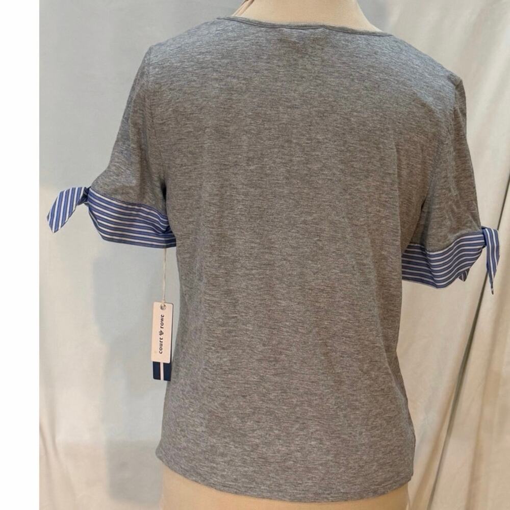 NWT Court & Rowe Gray Knit Top Small Stripe Tie Sleeve Detail Preppy Classic - Picture 4 of 7
